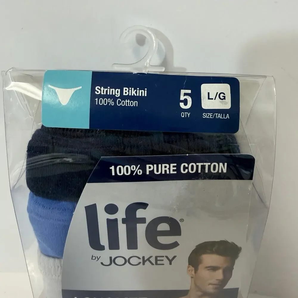 LIFE/JOCKEY String Bikini 2015 5 Pack Underwear Size Large Combed Cotton NEW